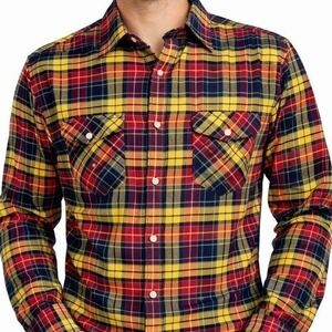 Wrangler 20X Western‎ Shirt Men 16 M Plaid Button Down Yellow Blue Cotton Cowboy